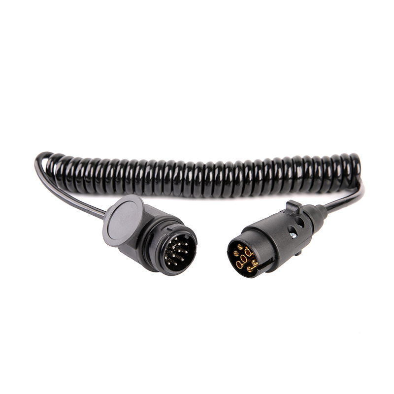 Kumparan Spiral PU Hitam 7 Tiang, 2 Colokan JH003, JH008, Panjang Kabel 1m,2m,3m.....JH020-C